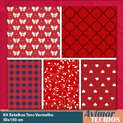 Kit Retalho Tricoline 100% Algodão Tons Vermelho 50x150 KITRET03