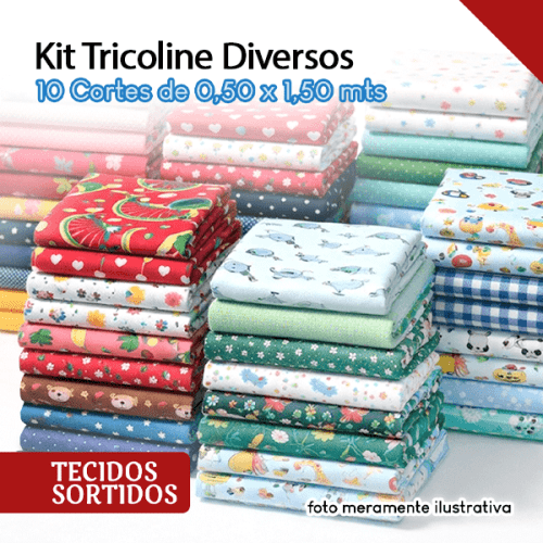 Kit Retalhos De Tecidos Tricoline Diversos 10 cortes de (0,50cm x 1,50 mt) RE001 Kit Retalhos De Tecidos Tricoline Diversos 10 cortes de (0,50cm x 1,50 mt) RE001