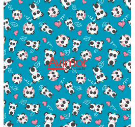 Sintético Doll Estampado Panda Love Fundo Azul (0,50 X 1,40 MTS) SDO1014