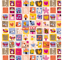 Sintético Doll Estampado Patchwork Love | Avimor Tecidos