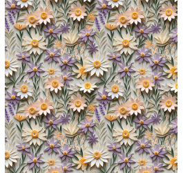 Tecido Tricoline Digital 3D Botões de Flores Tons Lilás e Bege 9100e10753