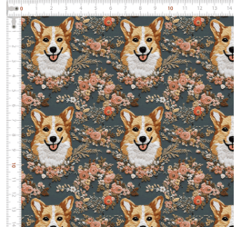 Tecido Tricoline Digital 3D Cachorro Corgi Floral 9100e10789