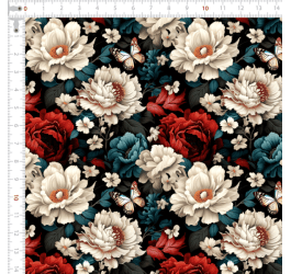 Tecido Tricoline Digital 3D Flores Destaque e Borboletas 9100e10811