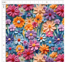 Tecido Tricoline Digital 3D Parede de Flores 9100e10758