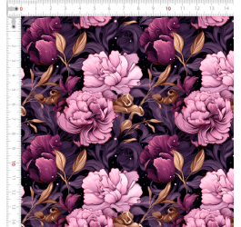 Tecido Tricoline Digital Flores Peônias Purple 9100e10951