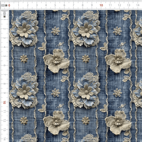 Sarja Impermeável Estampada Jeans Listra Floral Vintage 9100e15735