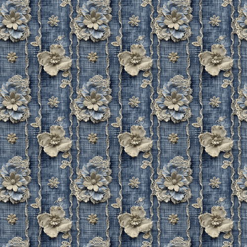 Sarja Impermeável Estampada Jeans Listra Floral Vintage 9100e15735