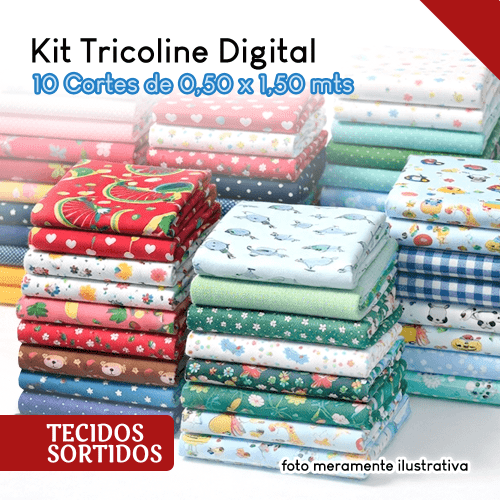 Kit Retalhos De Tecidos Tricoline Diversos 10 cortes de (0,50cm x 1,50 mt) RE001 Kit Retalhos De Tecidos Tricoline Diversos 10 cortes de (0,50cm x 1,50 mt) RE001