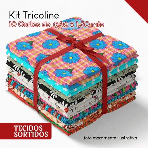 Kit Tricoline Sortidos 100% Algodão Variados com 10 cortes de (0,30 X 1,50 MTS) KT031
