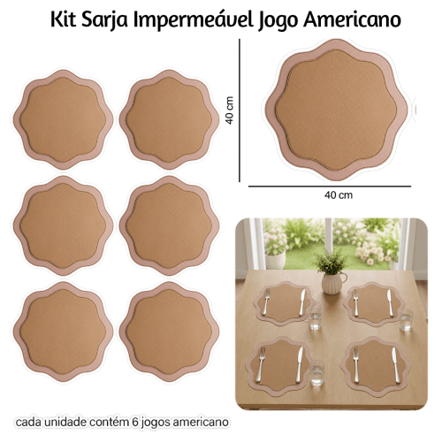 Kit Sarja Estampada Impermeável Jogo Americano Craquelado Caqui 9100E16554