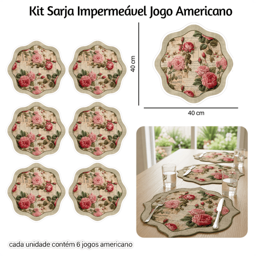 Kit Sarja Estampada Impermeável Jogo Americano Floral Musical 9100E16557