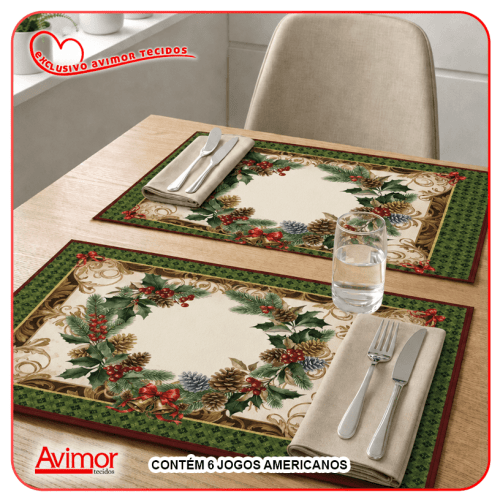 Kit Sarja Estampada Impermeável Jogo Americano Guirlanda Natalina 9101e14978