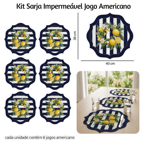 Kit Sarja Estampada Impermeável Jogo Americano Limão Siciliano 9100E16548