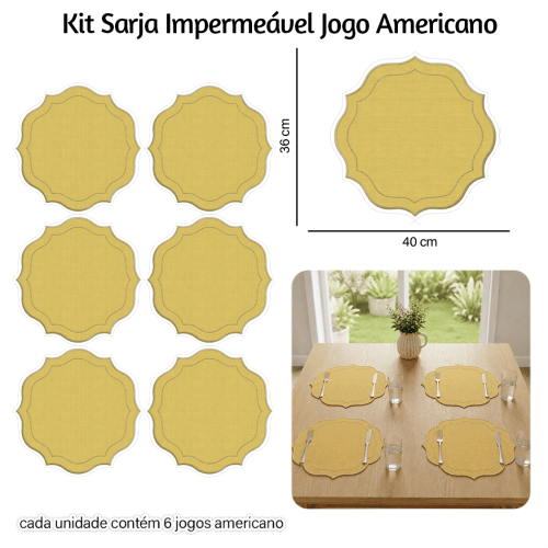 Kit Sarja Estampada Impermeável Jogo Americano Liso Amarelo 9100E16574