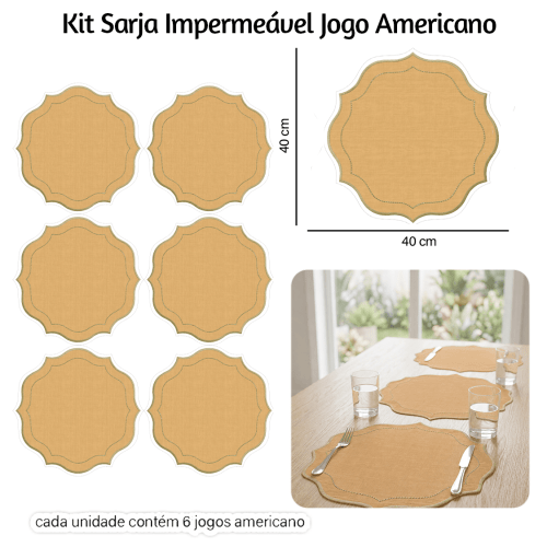 Kit Sarja Estampada Impermeável Jogo Americano Liso Amarelo Natural 9100e16575