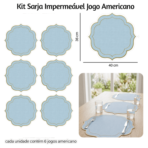 Kit Sarja Estampada Impermeável Jogo Americano Liso Azul 9100E16572