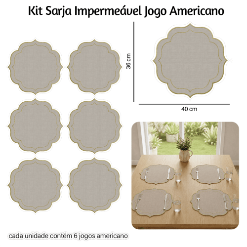 Kit Sarja Estampada Impermeável Jogo Americano Liso Cinza 9100E16571
