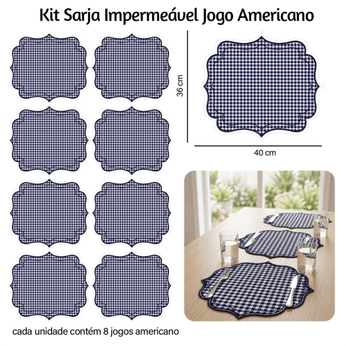 Kit Sarja Estampada Impermeável Jogo Americano Xadrez Azul Marinho 9100E16551