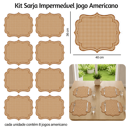 Kit Sarja Estampada Impermeável Jogo Americano Xadrez Caramelo 9100E16563