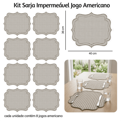 Kit Sarja Estampada Impermeável Jogo Americano Xadrez Cinza 9100E16553