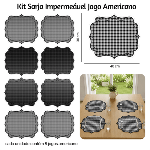 Kit Sarja Estampada Impermeável Jogo Americano Xadrez Preto 9100E16555