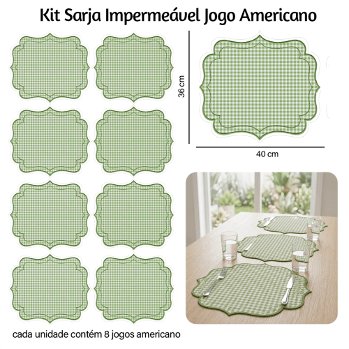 Kit Sarja Estampada Impermeável Jogo Americano Xadrez Verde 9100E16567
