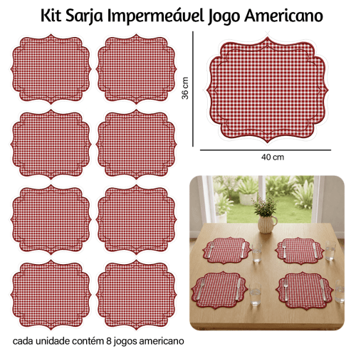 Kit Sarja Estampada Impermeável Jogo Americano Xadrez Vermelho 9100e16558