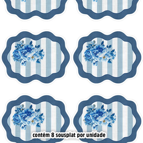 Kit Sarja Estampada Impermeável Sousplat Floral Azul 9100E16565