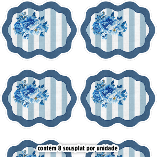 Kit Sarja Estampada Impermeável Sousplat Floral Azul 9100E16565