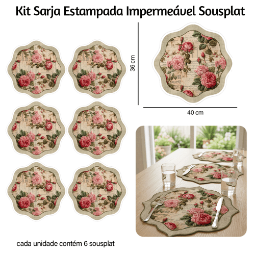 Kit Sarja Estampada Impermeável Sousplat Floral Musical 9100E16557