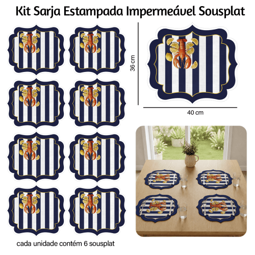 Kit Sarja Estampada Impermeável Sousplat Lagosta e Limão Siciliano 9100E16569