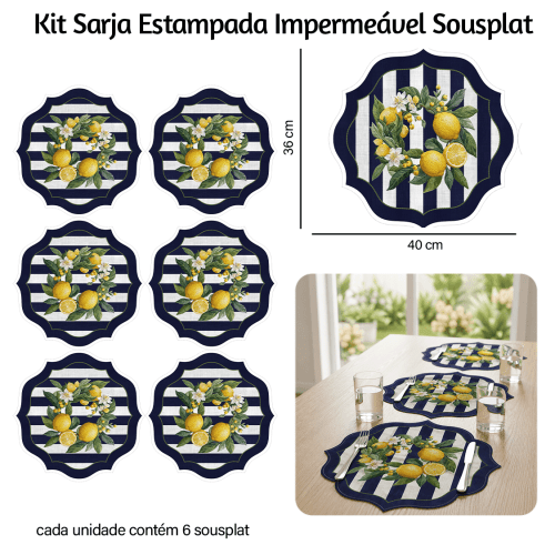 Kit Sarja Estampada Impermeável Sousplat Limão Siciliano 9100E16548