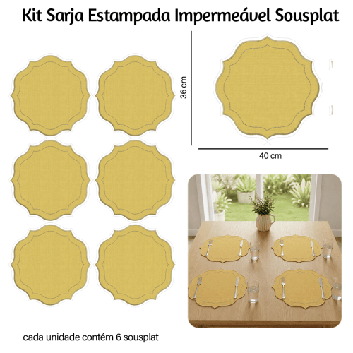 Kit Sarja Estampada Impermeável Sousplat Liso Amarelo 9100E16574