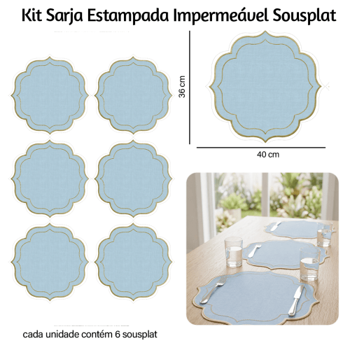 Kit Sarja Estampada Impermeável Sousplat Liso Azul 9100E16572