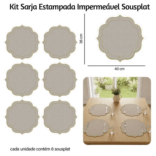 Kit Sarja Estampada Impermeável Sousplat Liso Cinza 9100E16571