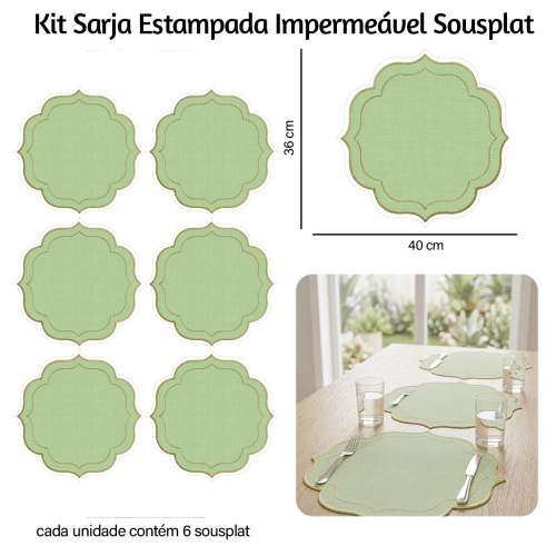 Kit Sarja Estampada Impermeável Sousplat Liso Pistache 9100E16573
