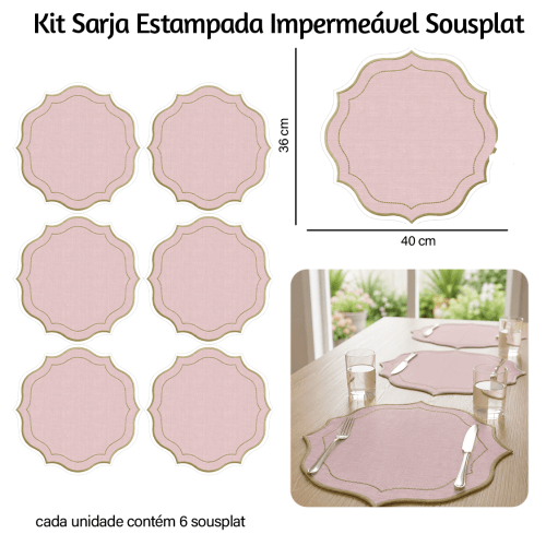 Kit Sarja Estampada Impermeável Sousplat Liso Rosa 9100E16566