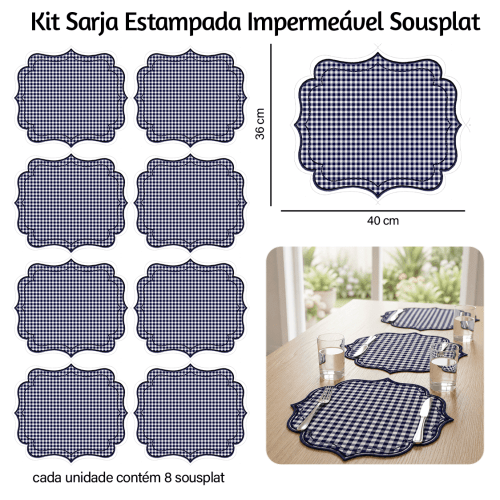 Kit Sarja Estampada Impermeável Sousplat Xadrez Azul Marinho 9100E16551