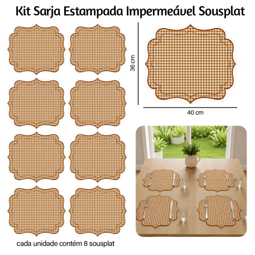 Kit Sarja Estampada Impermeável Sousplat Xadrez Caramelo 9100E16563