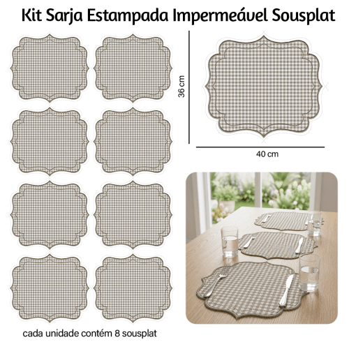 Kit Sarja Estampada Impermeável Sousplat Xadrez Cinza 9100E16553
