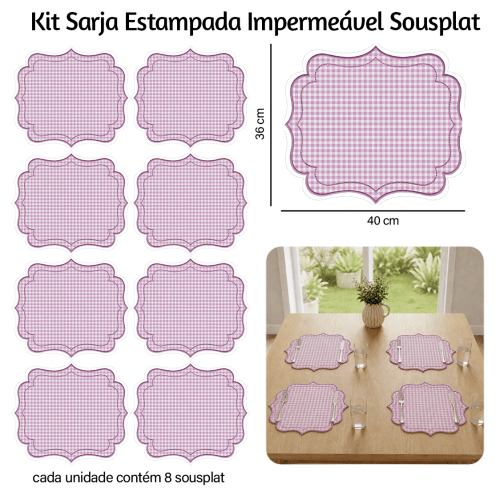 Kit Sarja Estampada Impermeável Jogo Americano Xadrez Rosa 9100e16560