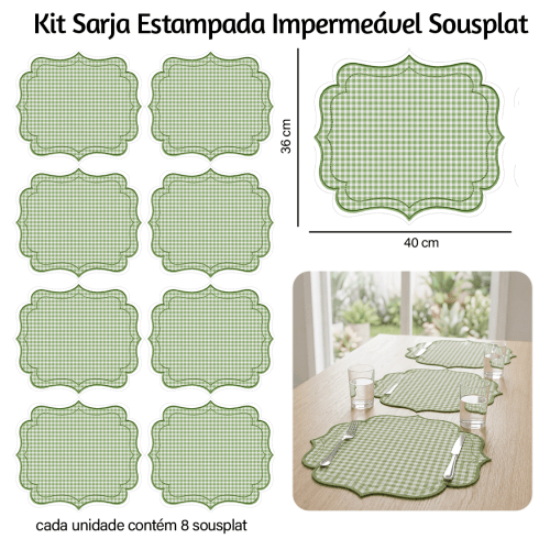 Kit Sarja Estampada Impermeável Sousplat Xadrez Verde 9100E16567