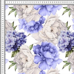Sarja Estampada Impermeável Floral Peônias Fundo Branco 9100e5610