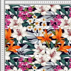 Sarja Estampada Impermeável Flores Tropicais Fundo Geométrico 9100e5586