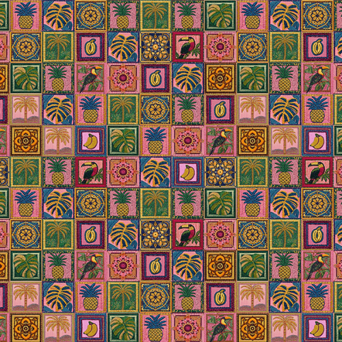 Sarja Impermeavel Estampada 3D Mosaico de Folhas e Frutas 9100E15181