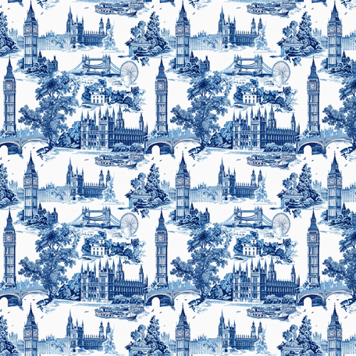 Sarja Impermeável Estampada Atrações de Londres Azul 9100e15935