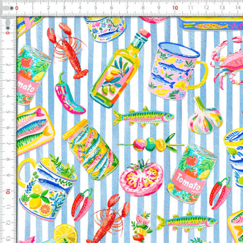 Sarja Impermeável Estampada Culinária Marítma Azul 9100e15943