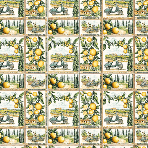 Sarja Impermeável Estampada Azulejo Mediterrâneo Limão 9100E16153