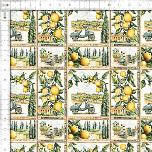 Sarja Impermeável Estampada Azulejo Mediterrâneo Limão 9100E16153