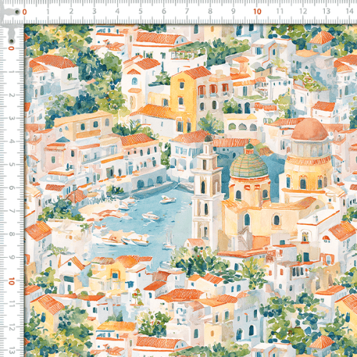 Sarja Impermeável Estampada Cidade Mediterrânea 9100E16150